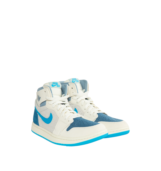 Image 2 of 5 - BLUE - Air Jordan 1 Zoom CMFT 2  crafted from premium suede in the upper and toe and Jordan's signature Formula 23 foam. Lace-up high-top style with Nike Air technology to absorb impact and provide cushioning with every step. 