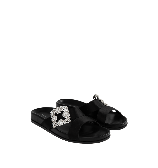 CHILANGHI SATIN JEWEL BUCKLE FLAT MULES