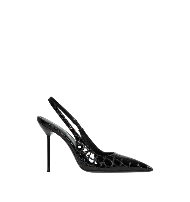Image 1 of 4 - BLACK - PARIS TEXAS Lidia Slingback Pumps featuring croc embossed, slip on, pointed toe and slingback style. 105MM. Leather. Made in Italy.  
