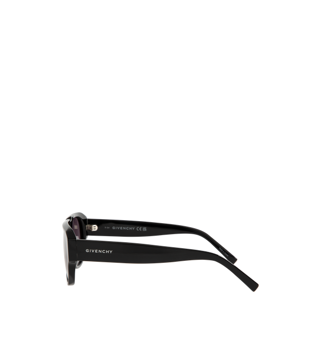 Image 3 of 3 - BLACK - GIVENCHY GV Day Acetate Square Sunglasses featuring solid-color bio lenses, saddle nose bridge, logo on the temples and tapered arms. Acetate. 100% UVA/UVB protection.