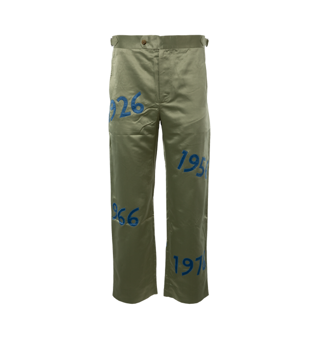 Image 1 of 5 - GREEN - BODE Decades Trousers featuring side buckle waist adjusters for ideal fit, two side slash pockets and two back flap pockets. 100% polyester. Made in India. 
