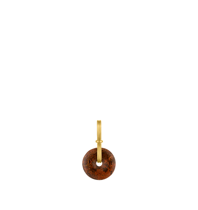 Image 1 of 2 - RED - Prounis Medium Red Jasper Discus Pendant is handcrafted from 22K yellow gold and features a speckled red jasper disc suspended on a vertical double-bail design inspired by the wheel. Dimensions: 38 mm x 21 mm. Handmade in New York. For personal consultation and detailed information about jewelry, please contact our dedicated stylist team at personalshopping@hirshleifers.com.This item may be restricted for online purchase to international clients. For assistance purchasing this item plea
