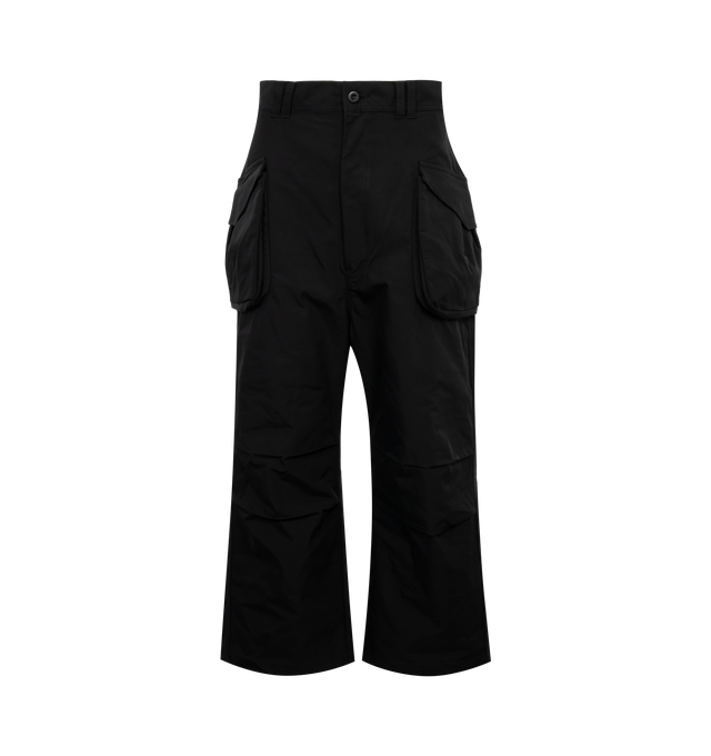 Image 1 of 3 - BLACK - JUNYA WATANABE POLYESTER OXFORD X COTTON SULFUR OXFORD BIO WASHED PANT features two front flap side pockets, button fastening with zip fly and contrast rear panels with two welt pockets. 100% polyester. 
