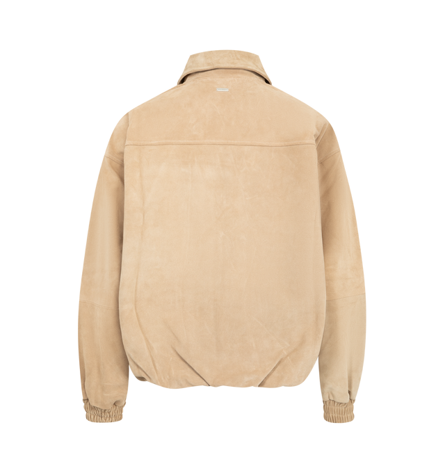 Image 2 of 3 - BROWN - NAHMIAS Suede Cocoon Jacket featuring elastic hem and sleeves, zip closure, classic collar and welt side pockets. 100% leather.