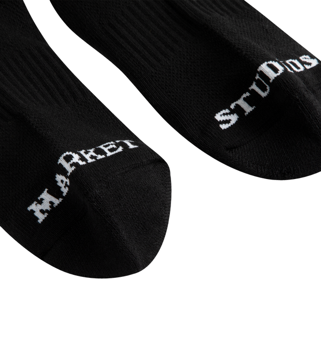 Image 3 of 5 - BLACK - MARKET Smiley Heel Socks featuring a soft and stretchy cotton/spandex blend, comfortable, breathable fit and Smiley graphic on the heel.