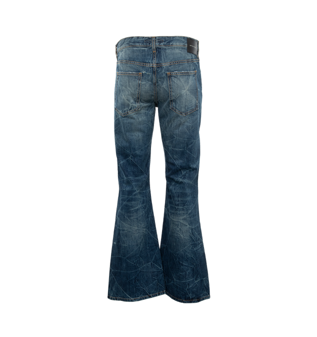 Image 2 of 4 - BLUE - COUT DE LA LIBERTE Jimmy Crispy Rigid Flare Jeans featuring five-pocket style, zip fly, button closure and flare hem. 100% cotton. 