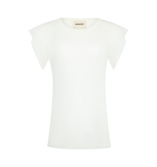 Image 1 of 2 - WHITE - KHAITE Angel Top featuring lightweight jersey, ribbed Japanese cotton, matte finish, dry fee, angled cap sleeves, baby hems, self-bound neckline, three-needle coverstitched side seams and smooth turn-back hem. 100% cotton.