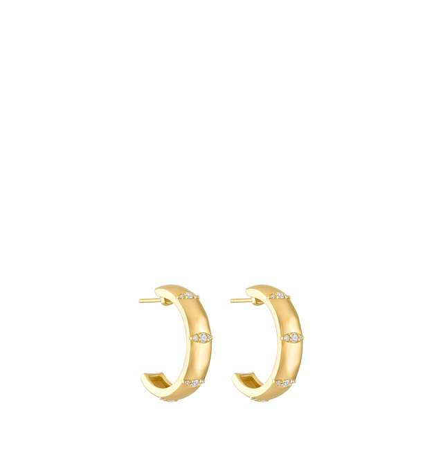 Image 1 of 3 - GOLD - PAMELA ZAMORE Veda Large Hoop with Diamonds featuring hand-finished 18K gold, 14.8g. Diamonds .40ct. Diameter 25 mm, width 6 mm. Hirshleifers offers a range of pieces from this collection in-store. For personal consultation and detailed information about jewelry, please contact our dedicated stylist team at personalshopping@hirshleifers.com.This item may be restricted for online purchase to international clients. For assistance purchasing this item please contact our dedicated stylist