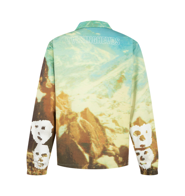 Image 2 of 3 - MULTI - Pleasures Mens Coach Jacket is crafted from polyester satin with a polyester mesh lining. Features a snap-front closure, all-over digital print, point collar, and side pockets. Main Material: 100% Polyester Satin; Lining: 100% Polyester Mesh. Made in China.