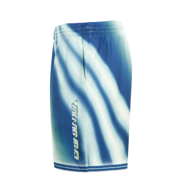 Image 3 of 3 - BLUE - CASABLANCA For The Love Of Dance Silk Shorts featuring elastic waist, front drawstring details, side pockets, back patch pocket with logo and straight hem. 100% silk. Made in Italy.