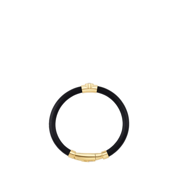 Image 3 of 3 - GOLD - Uniform Object Carbon Bracelet featuring 13 g of 18K yellow gold with a 5 mm round diamond (0.52 TCW) and round diamond accents. Handcrafted in New York City. Features an Italian-made hypoallergenic rubber band designed for comfort and durability. Hirshleifers offers a range of pieces from this collection in-store. For personal consultation and detailed information about jewelry, please contact our dedicated stylist team at personalshopping@hirshleifers.com.