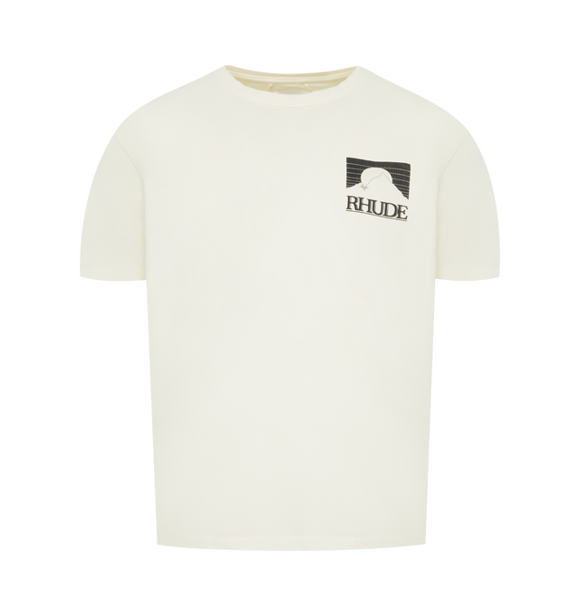 Image 1 of 2 - WHITE - RHUDE Moonlight Pack T-Shirt featuring boxy fit, graphic on front, crewneck, short sleeves and dropped shoulders. 100% cotton.