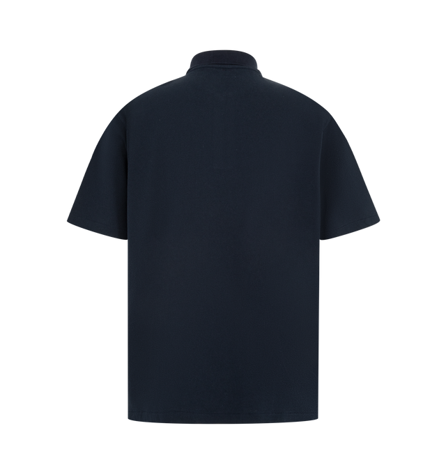 Image 2 of 2 - NAVY - HUMAN MADE Polo Shirt featuring a wide fit, single heart patch on the left chest, short sleeves, polo collar and shell-like buttons with the brand logo. 100% cotton. Made in Japan.