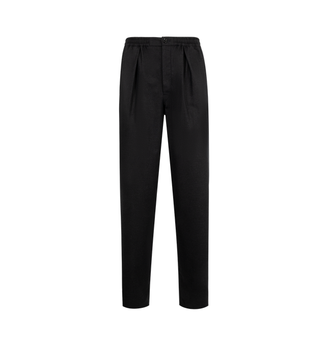 Image 1 of 3 - BLACK - LEMAIRE Soft Pyjama Pant featuring relaxed fit, elastic waist with drawstring, hidden button closure, side pockets and patch pocket at back. 50% cashmere, 47% polyamide, 3% wool.