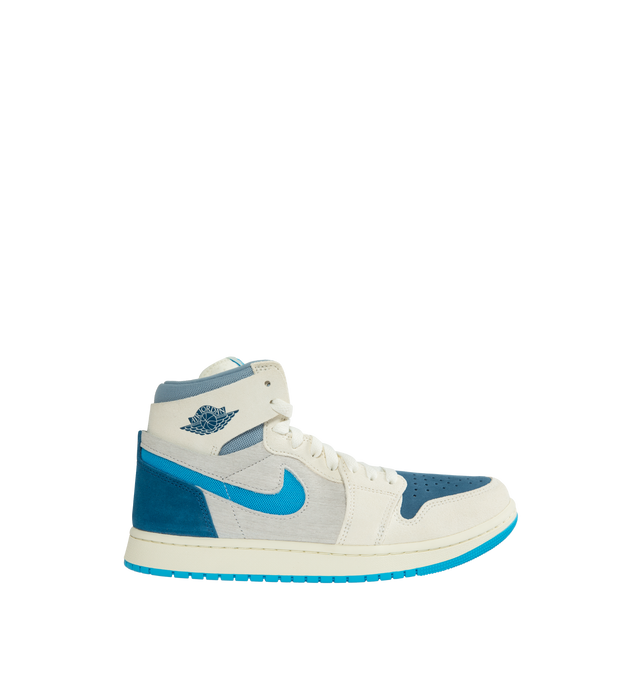 Image 1 of 5 - BLUE - Air Jordan 1 Zoom CMFT 2  crafted from premium suede in the upper and toe and Jordan's signature Formula 23 foam. Lace-up high-top style with Nike Air technology to absorb impact and provide cushioning with every step. 