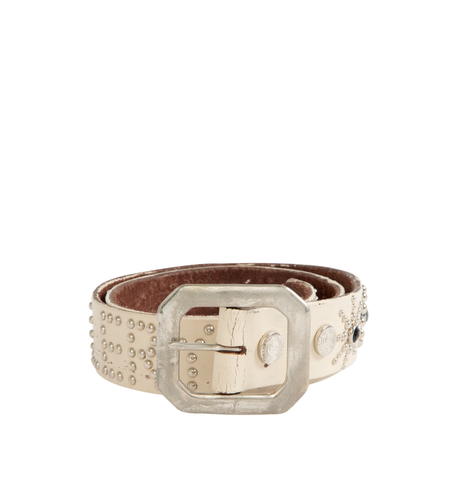 Image 1 of 3 - WHITE - GALLERY DEPT. Painted Studded Belt featuring distinctive peanut-shaped pattern, meticulously hand-placed studs, 'GALLERY DEPT.' studs across the length and hand-painted. With use, the paint will naturally chip and wear away. 100% leather. Made in USA.