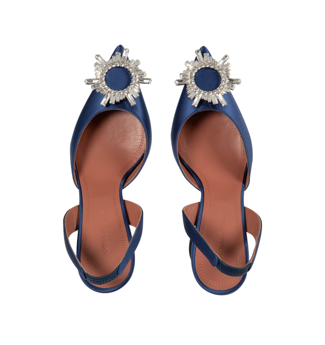 Image 4 of 4 - BLUE - AMINA MUADDI satin embellished slingback pump. 95mm heel. Made in Italy.  
