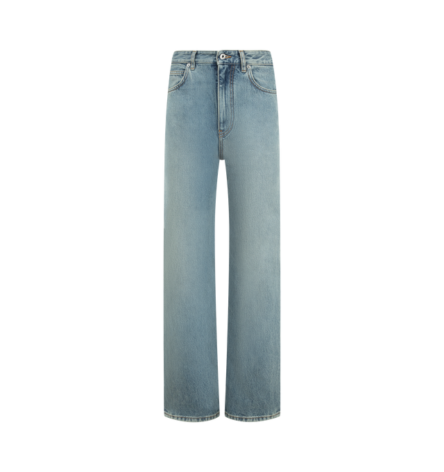 Image 1 of 3 - BLUE - LOEWE Jeans in medium-weight cotton denim featuring anagram embroideries placed on the back pocket, regular fit, regular length, mid waist, straight leg, five pocket style and concealed zip fly. Cotton. Made in Italy.