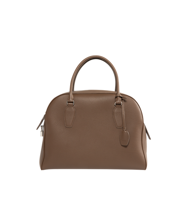Image 1 of 3 - BROWN - THE ROW India 12.00 Bag in Leather featuring updated bowling bag in textured calfskin leather with tubular handles, branded metal padlock and key, and zipper closure. 11.81 x 4.72 x 9.45 in. Handle: 4.33 in. drop. 100% calfskin leather. Made in Italy.