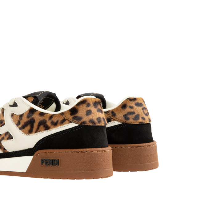 Image 3 of 5 - BROWN - FENDI Match Sneaker featuring low-top, platform, lace-up, made of cavallino calfskin with a brown Fendi Leo animalier print and black suede details, creating a double layer effect. White leather FF appliqus on the sides and hiking laces in the same color. Rubber sole with embossed Fendi lettering on the side. 100% calf leather, 100% hair-on calf leather. Made in Italy.