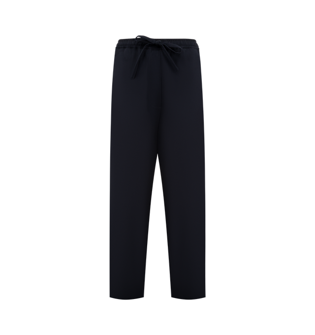 Image 1 of 3 - NAVY - THE ROW Orieno Pant featuring relaxed mid-rise pant in structured wool gabardine with straight leg, side seam pockets and drawstring waist. 100% wool. Made in Italy.