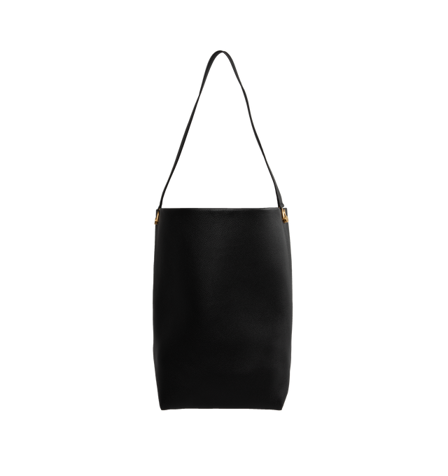 Image 1 of 3 - BLACK - THE ROW Classic tote bag in grained calfskin leather with interior tie closure, flat handle, and custom hook hardware. Measures 15 x 17 x 8 in. 100% Calfskin Leatherlined in suede. Made in Italy.