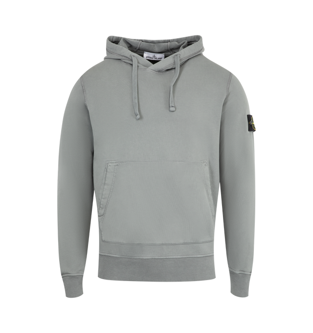 Image 1 of 2 - GREY - STONE ISLAND Hoodie Sweater featuring drawstring hood, overlock seams, pouch pocket with slanted entrances, Stone Island badge on left sleeve, lunette under back neckline with inner lining, elasticated ribbed cuffs and bottom band and regular fit. 100% cotton.