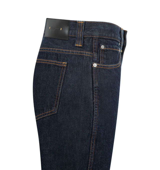 Image 3 of 3 - BLUE - KHAITE Boyle Jean featuring a dropped rise sitting low on the hip, relaxed five-pocket silhouette, cropped by wide, pressed cuffs and a button of antiqued nickel. 100% cotton. Made in the USA.