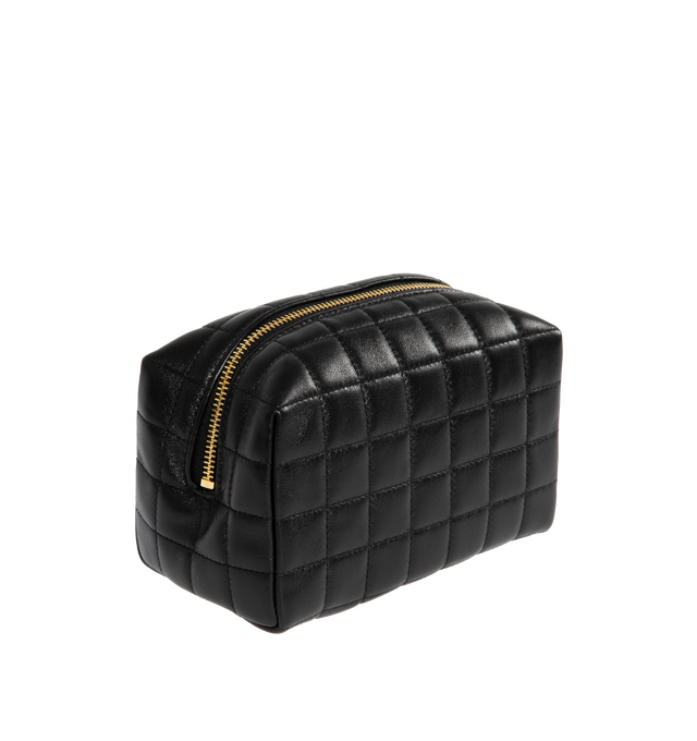 Image 2 of 3 - BLACK - SAINT LAURENT Small Cosmetic Pouch featuring quilted overstitching, zip closure, one main compartment and leather lining. 5.9 X 3.3 X 3.3 inches. 70% lambskin, 30% metal.  