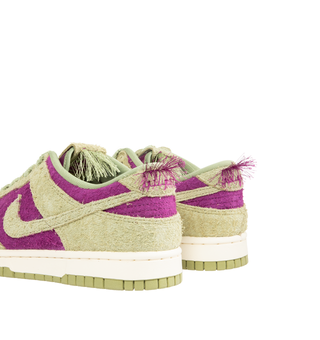 Image 3 of 5 - PURPLE - NIKE Dunk Low Retro SE Sneaker featuring iconic Panda colorblocking in a hairy suede iteration, paired with plush padding, foam midsole offers lightweight, responsive cushioning, rubber outsole with classic pivot circle, low-cut collar and hairy Panda tag.