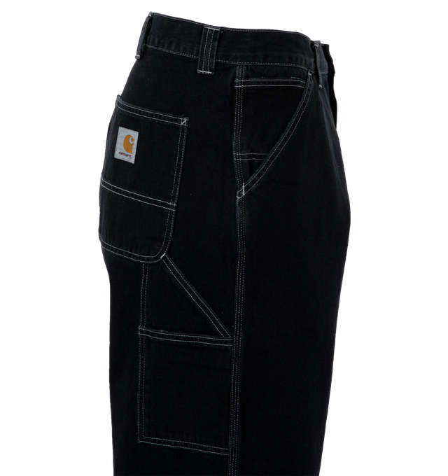Image 2 of 3 - BLACK - CARHARTT WIP OG Single Knee Pant featuring contrast stitching, logo patch to the rear, belt loops, front button and zip fastening, high waist, wide leg and classic five pockets. 100% cotton.  