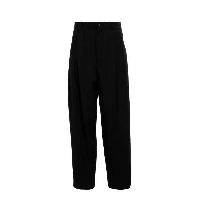 Image 1 of 3 - BLACK - THE ROW Oversized tailored pant in lightweight wool with relaxed baggy fit created by pressed double front pleats, back welt pockets, and zipper fly closure.100% Wool. Made in Italy. 