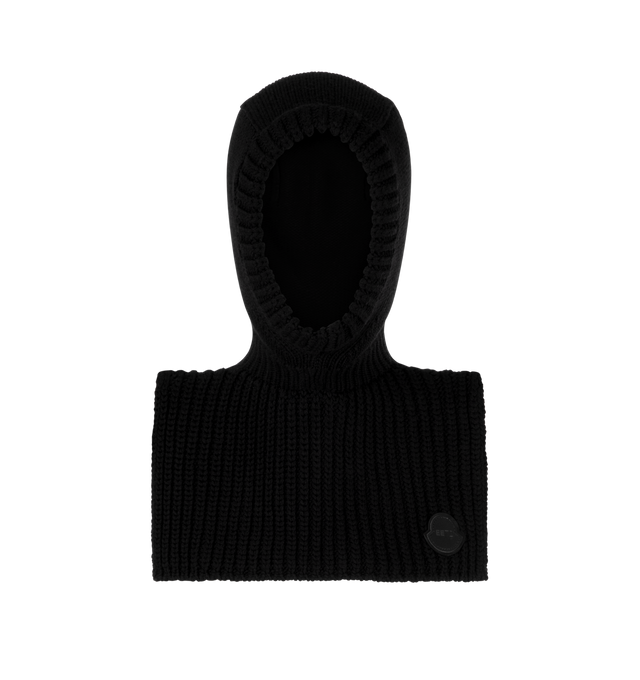 Image 1 of 2 - BLACK - Moncler x EE72 by Edward Enninful Wool Balaclava featuring Merino wool, stockinette stitch and rib knit, gauge 3 and logo patch. 100% virgin wool. Made in Italy.