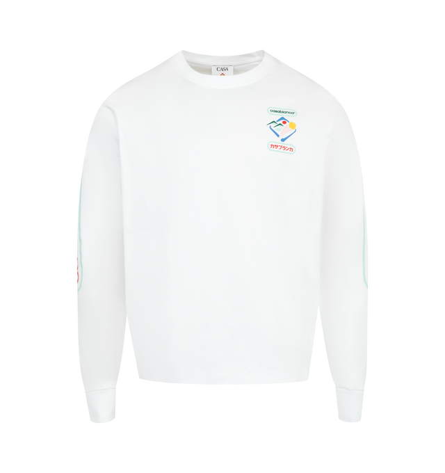 Image 1 of 4 - WHITE - CASABLANCA Fuji Dream T-Shirt featuring classic crewneck, long sleeves, ribbed cuffs and printed branding. 100% organic cotton. Made in Portugal.
