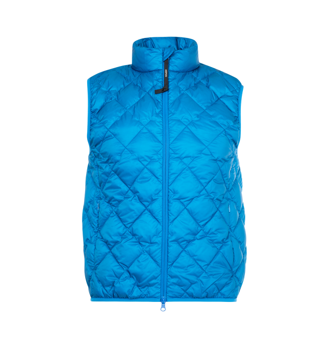 Image 1 of 2 - BLUE - ASPESI Yamasaki Vest featuring stand-up collar, ultra-light ripstop, padded with directly injected down, quilted in a diamond pattern, sleeveless design, front double-slider zip fastening, two vertical welt zip pockets on the front, hem and armholes with Lycra trim, inner packable pocket, zipper pull is customised with the Aspesi logo and slim fit. 100% nylon.