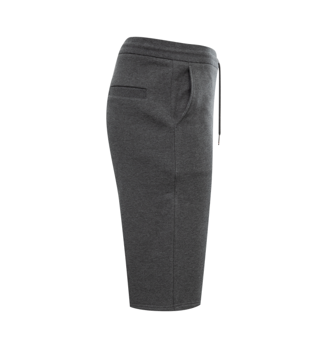 Image 3 of 3 - GREY - THOM BROWNE cotton sweat shorts with pull-on elasticized waist featuring drawcords and stripe detail at leg. 100% cotton.