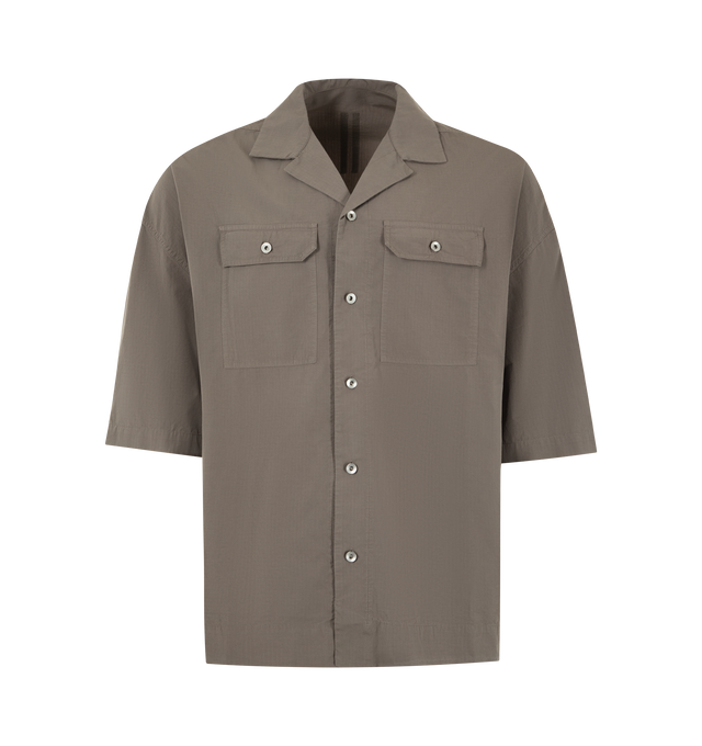 Image 1 of 2 - GREY - DRKSHDW Magnum Tommy Shirt featuring cotton shirt with pointed collar, front buttoned fastening, chest flap buttoned pockets, short sleeves, side tonal straps, straight hem and tonal stitching. 100% cotton. Made in Italy.