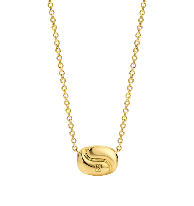 Image 3 of 4 - GOLD - PAMELA ZAMORE Holos Baby Hug Necklace featuring two sculptural halves of a piece interlocking to become one, 18K yellow gold, 4.8g. Hirshleifers offers a range of pieces from this collection in-store. For personal consultation and detailed information about jewelry, please contact our dedicated stylist team at personalshopping@hirshleifers.com. This item may be restricted for online purchase to international clients. For assistance purchasing this item please contact our dedicated styl