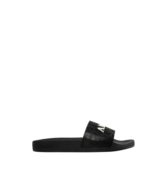 Image 1 of 4 - BLACK - AMIRI MA Quad Pool Slide Sandals featuring TPU pool slide sandals with raised MA quad monogram, contrast logo vamp, flat heel, open toe, slide style and rubber outsole.