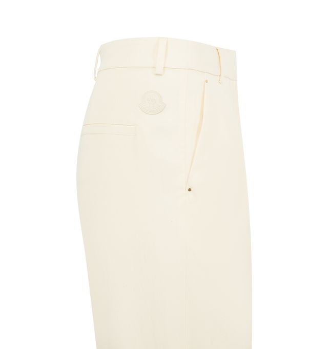 Image 3 of 3 - WHITE - MONCLER Cotton Gabardine Wide-Leg Tailored Pants featuring cotton gabardine, zipper and button closure, front pockets and leather logo patch. 100% cotton. Made in Bulgaria.