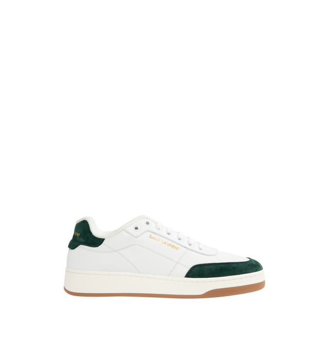 Image 1 of 5 - WHITE - SAINT LAURENT SL/61 Sneaker featuring low-top, lace up, gold-tone logo signature on the side and back heel counter, signature patch on the tongue and rubber sole. Calfskin. Made in Italy.