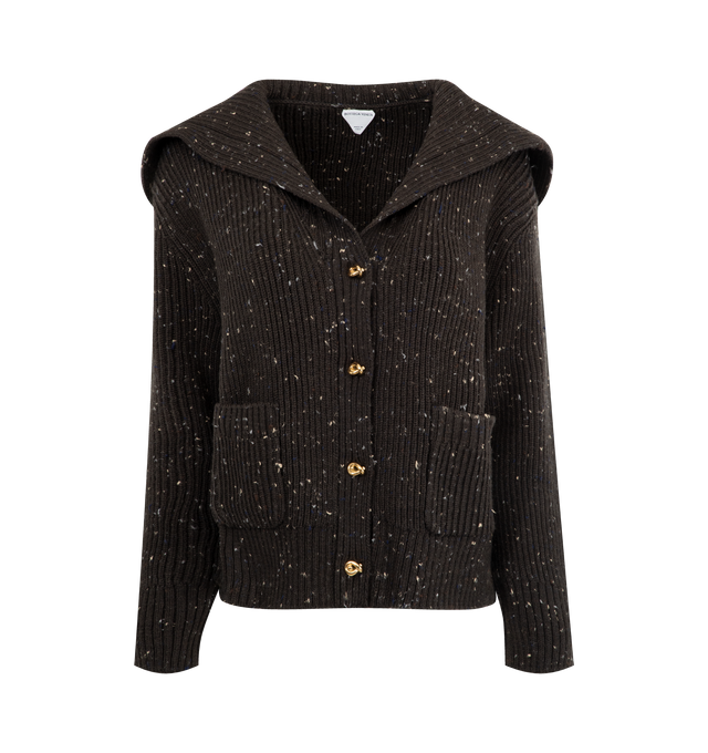 Image 1 of 2 - BLACK - BOTTEGA VENETA Wool English Rib Cardigan featuring metal knot buttons, English rib and relaxed fit. 98% wool, 2% viscose. Made in Italy.