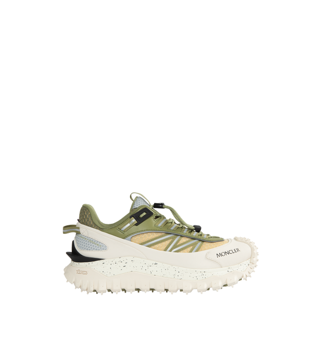 Image 1 of 5 - GREEN - MONCLER Trailgrip Sneakers featuring mesh upper, mesh lining, lace closure, TPU spoiler sole, EVA midsole, carbon fiber between midsole and tread, Special Vibram MEGAGRIP rubber compound tread and OrthoLite insole. Sole height 4.5 cm. 100% polyester. Lining: 100% polyamide/nylon. Sole: 100% elastodiene. 