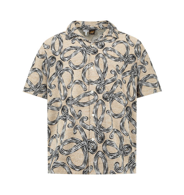 Image 1 of 2 - MULTI - LOEWE PAULA'S IBIZA Short sleeve shirt in lightweight terry cotton blend featuring an allover Anagram jacquard, relaxed fit, regular length, camp collar, button front fastening, chest patch pocket and split sides. Cotton/polyester. Made in Portugal.