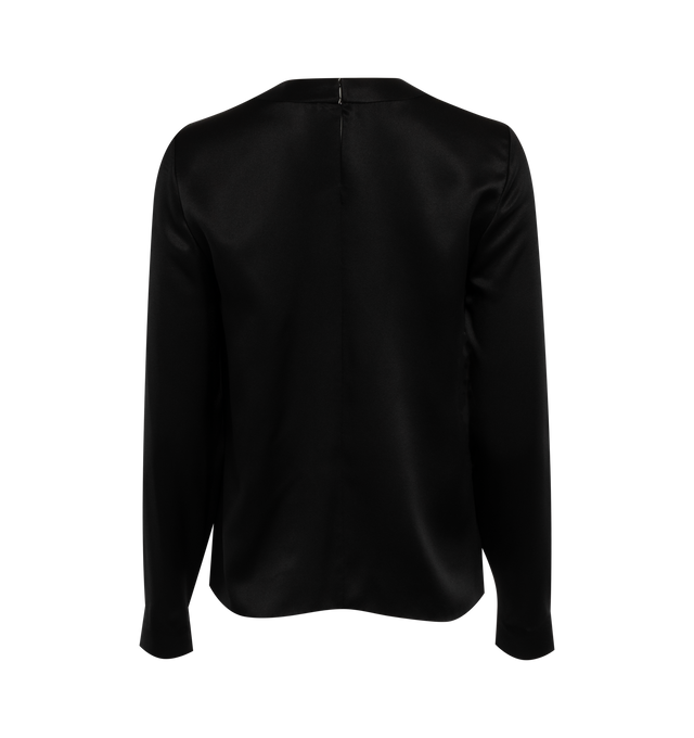 Image 2 of 2 - BLACK - SAINT LAURENT Crepe Top featuring long sleeves, crew neck and button key hole at back. Silk. 
