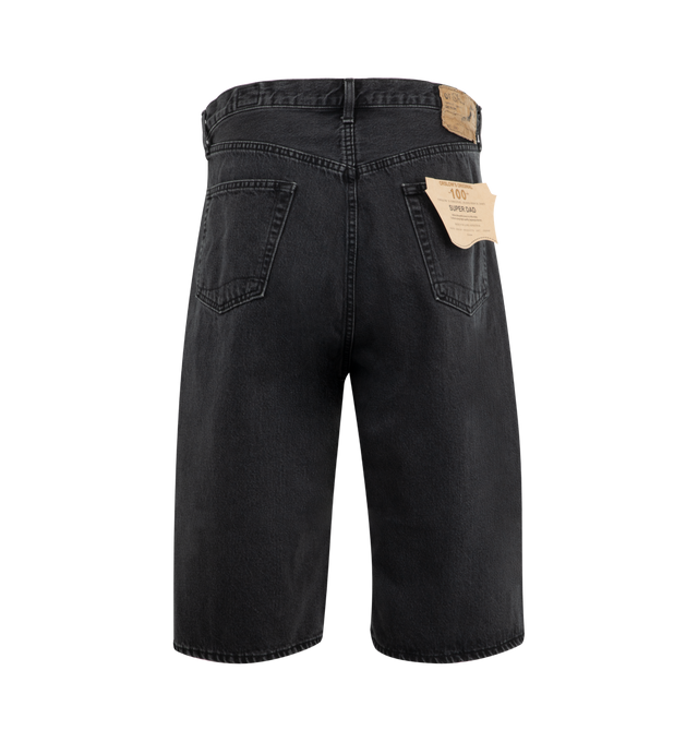 Image 2 of 3 - BLACK - ORSLOW Super Dad's Denim Shorts featuring 13.5oz Japanese denim, relaxed and wide fit, two front pockets with coin pocket, two rear pockets and zipper fly. 100% cotton. Made in Japan.