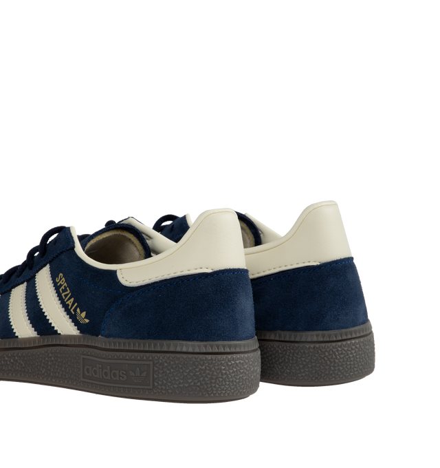 Image 3 of 5 - BLACK - Adidas Originals Handball Spezial lace-up sneakers with premium smooth "night indigo" color suede and leather upper featuring cream-white tri-stripes, Spezial tongue logo, metallic signature on the side and gum rubber outsole.