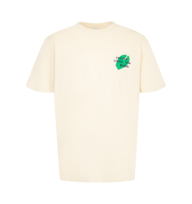 Image 1 of 2 - NEUTRAL - Loewe Men's Relaxed Fit T-Shirt is crafted from medium-weight cotton jersey and features a relaxed-fit silhouette with a regular length. Designed with a crew neckline, ribbed collar, embroidered LOEWE x Cosima Von Bonin padded motif at the chest, and an embroidered Double L logo at the back. Main Material: 100% Cotton. Made in Portugal.