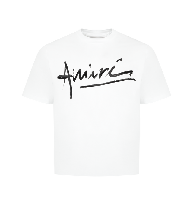 Image 1 of 2 - WHITE - AMIRI Script Tee featuring round neck, chest logo, short sleeves, straight hem and tonal stitching. 100% cotton.