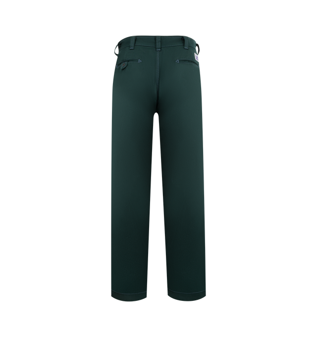 Image 2 of 3 - GREEN - NEEDLES Work Pants featuring side slit pockets, back welt pockets, belt loops, straight legs abd concealed front closure.